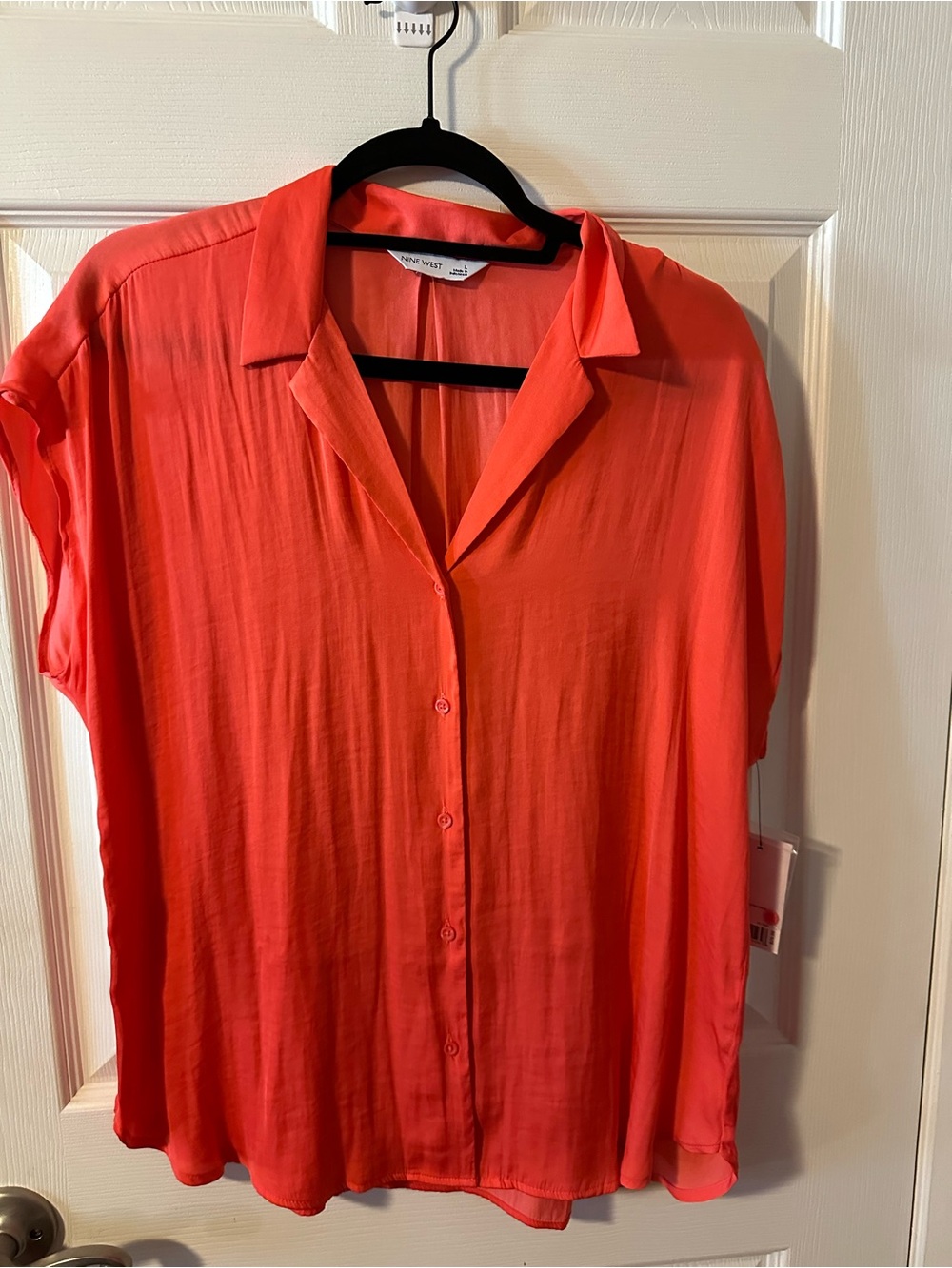Nine West Coral Button-Front Short Sleeve Shirt
